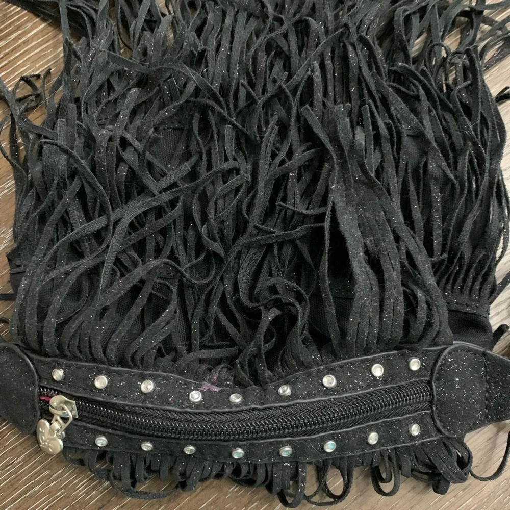 Justice Black with glitter fringe crossbody purse